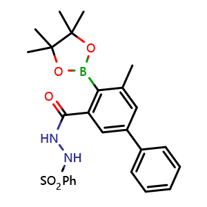 Chemical structure of N'-(5-methyl-4-(4,4,5,5-tetramethyl-1,3,2-dioxaborolan-2-yl)-[1,1'-biphenyl]-3-carbonyl)benzenesulfonohydrazide , AChemBlock V142824