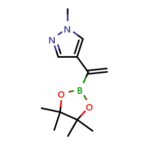 Chemical structure of 1-methyl-4-(1-(4,4,5,5-tetramethyl-1,3,2-dioxaborolan-2-yl)vinyl)-1H-pyrazole , CAS 2275604-60-7, AChemBlock V142839