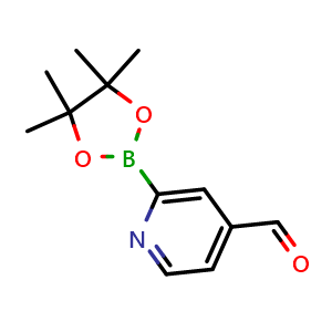 Chemical structure of 2-(4,4,5,5-tetramethyl-1,3,2-dioxaborolan-2-yl)isonicotinaldehyde , AChemBlock V142843