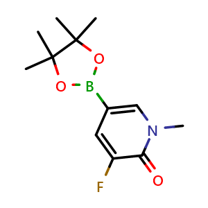 Chemical structure of 3-fluoro-1-methyl-5-(4,4,5,5-tetramethyl-1,3,2-dioxaborolan-2-yl)pyridin-2(1H)-one , CAS 1706750-04-0, AChemBlock V142846