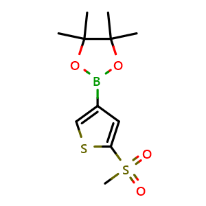 Chemical structure of 4,4,5,5-tetramethyl-2-(5-methylsulfonyl-3-thienyl)-1,3,2-dioxaborolane , AChemBlock V142850