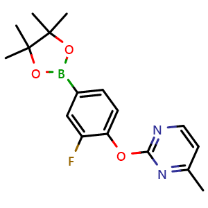 Chemical structure of 2-(2-fluoro-4-(4,4,5,5-tetramethyl-1,3,2-dioxaborolan-2-yl)phenoxy)-4-methylpyrimidine , CAS 2549188-28-3, AChemBlock V142851