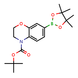 Chemical structure of tert-butyl 7-(4,4,5,5-tetramethyl-1,3,2-dioxaborolan-2-yl)-2,3-dihydro-4H-benzo[b][1,4]oxazine-4-carboxylate , CAS 1467057-57-3, AChemBlock V142860