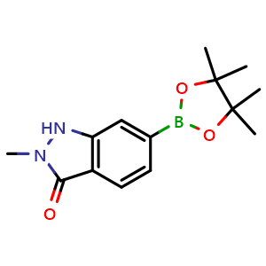 Chemical structure of 2-methyl-6-(4,4,5,5-tetramethyl-1,3,2-dioxaborolan-2-yl)-1,2-dihydro-3H-indazol-3-one , CAS 2098426-72-1, AChemBlock V142881