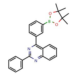 Chemical structure of 2-phenyl-4-(3-(4,4,5,5-tetramethyl-1,3,2-dioxaborolan-2-yl)phenyl)quinazoline , CAS 1621467-97-7, AChemBlock V142890