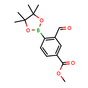 Chemical structure of methyl 3-formyl-4-(4,4,5,5-tetramethyl-1,3,2-dioxaborolan-2-yl)benzoate , CAS 2271348-22-0, AChemBlock V142893