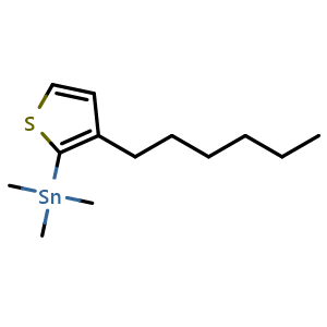 Chemical structure of (3-Hexyl-2-thienyl)trimethylstannane , CAS 133787-27-6, AChemBlock V142908