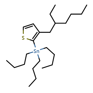 Chemical structure of [3-(2-Ethylhexyl)-2-thienyl]tributylstannane , CAS 1235512-21-6, AChemBlock V142909