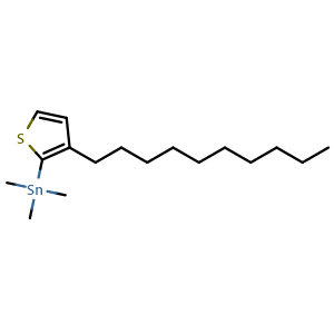 Chemical structure of (3-Decyl-2-thienyl)trimethylstannane , CAS 1263426-40-9, AChemBlock V142910