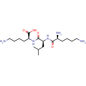 Chemical structure of (S)-6-amino-2-((S)-2-((S)-2,6-diaminohexanamido)-4-methylpentanamido)hexanoic acid , CAS 57625-86-2, AChemBlock V142922