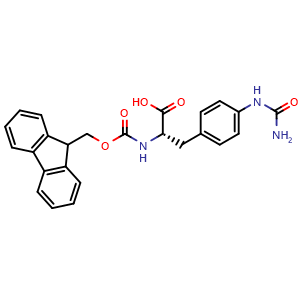 Chemical structure of (2S)-3-[4-(carbamoylamino)phenyl]-2-({[(9H-fluoren-9-yl)methoxy]carbonyl}amino)propanoic acid , CAS 324017-23-4, AChemBlock V142927