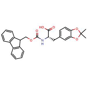 Chemical structure of (2S)-3-(2,2-dimethyl-1,3-benzodioxol-5-yl)-2-{[(9H-fluoren-9-ylmethoxy)carbonyl]amino}propanoic acid , CAS 852288-18-7, AChemBlock V142933