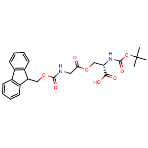 Chemical structure of (2S)-2-{[(tert-butoxy)carbonyl]amino}-3-{[2-({[(9H-fluoren-9-yl)methoxy]carbonyl}amino)acetyl]oxy}propanoic acid , CAS 944283-06-1, AChemBlock V142937