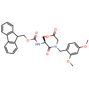 Chemical structure of [(2,4-dimethoxybenzyl)((2S)-2-{[(9H-fluoren-9-ylmethoxy)carbonyl]amino}propanoyl)amino]acetic acid , CAS 1188402-17-6, AChemBlock V142943