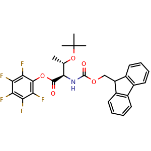 Chemical structure of 2,3,4,5,6-pentafluorophenyl (2R,3S)-3-(tert-butoxy)-2-({[(9H-fluoren-9-yl)methoxy]carbonyl}amino)butanoate , CAS 449764-45-8, AChemBlock V142957