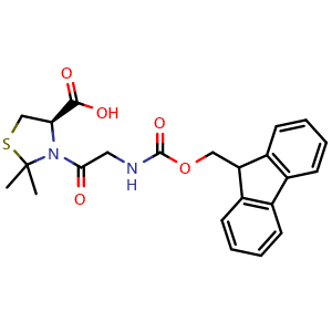 Chemical structure of (4R)-3-[2-({[(9H-fluoren-9-yl)methoxy]carbonyl}amino)acetyl]-2,2-dimethyl-1,3-thiazolidine-4-carboxylic acid , CAS 873842-17-2, AChemBlock V142974