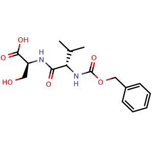 Chemical structure of (2S)-2-[(2S)-2-{[(benzyloxy)carbonyl]amino}-3-methylbutanamido]-3-hydroxypropanoic acid , CAS 72635-81-5, AChemBlock V142991