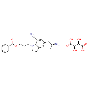 Chemical structure of 5-[(2R)-2-Aminopropyl]-1-[3-(benzoyloxy)propyl]-2,3-dihydro-1h-indole-7-carbonitrile (2r,3r)-2,3-dihydroxybutanedioate , CAS 239463-85-5, AChemBlock V143003