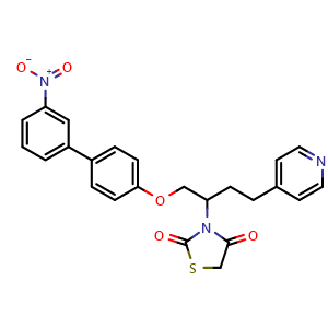 Chemical structure of 3-[1-[[(3'-Nitro[1,1'-biphenyl]-4-yl)oxy]methyl]-3-(4-pyridinyl)propyl]-2,4-thiazolidinedione , CAS 227088-94-0, AChemBlock V143009