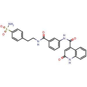 Chemical structure of 4-Quinolinecarboxamide, N-[3-[[[2-[4-(aminosulfonyl)phenyl]ethyl]amino]carbonyl]phenyl]-1,2-dihydro-2-oxo- , CAS 939760-13-1, AChemBlock V143017