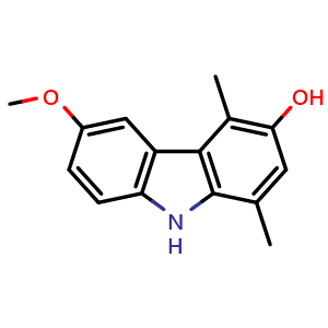 Chemical structure of 9H-Carbazol-3-ol, 6-methoxy-1,4-dimethyl- , CAS 726181-22-2, AChemBlock V143018