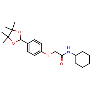 Chemical structure of N-cyclohexyl-2-(4-(4,4,5,5-tetramethyl-1,3-dioxolan-2-yl)phenoxy)acetamide , CAS 1704122-23-5, AChemBlock V143026