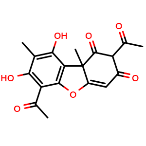 Chemical structure of Usnic acid , CAS 125-46-2, AChemBlock V143037
