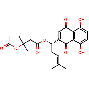 Chemical structure of Beta-acetoxy isovaleryl alkannin , CAS 69091-17-4, AChemBlock V143049