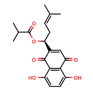 Chemical structure of isobutyryl alkannin , CAS 87562-78-5, AChemBlock V143103