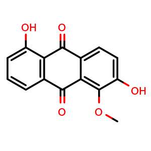 Chemical structure of 2,5-dihydroxy-1-methoxy-anthraquinone , CAS 34425-63-3, AChemBlock V143133