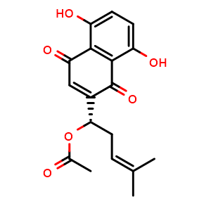 Chemical structure of acetyl alkannin , CAS 34232-27-4, AChemBlock V143150