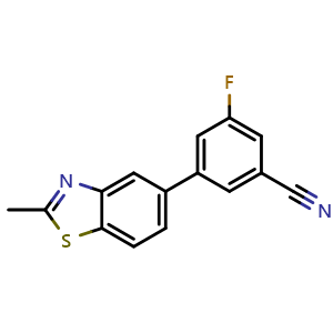 Chemical structure of 3-fluoro-5-(2-methylbenzo[d]thiazol-5-yl)benzonitrile , CAS 1274859-33-4, AChemBlock V143160