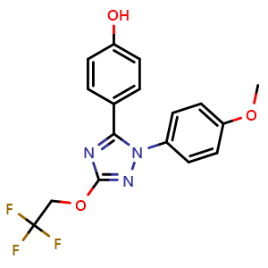 Chemical structure of 4-(1-(4-methoxyphenyl)-3-(2,2,2-trifluoroethoxy)-1H-1,2,4-triazol-5-yl)phenol , CAS 726196-75-4, AChemBlock V143166