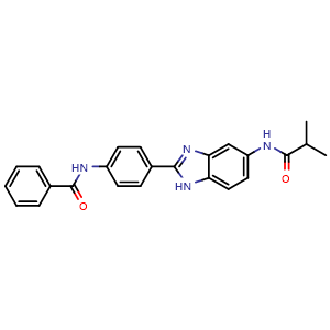Chemical structure of N-[4-(5-Isobutyramido-1H-benzoimidazol-2-yl)phenyl]benzamide , CAS 1261268-95-4, AChemBlock V143183