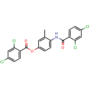 Chemical structure of 2,4-Dichloro-N-[4-(2,4-dichlorobenzoyloxy)-2-methylphenyl]benzamide , CAS 1363166-08-8, AChemBlock V143189