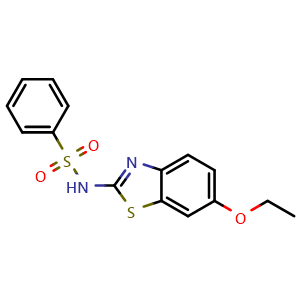 Chemical structure of N-(6-Ethoxy-2-benzothiazolyl)benzenesulfonamide , CAS 15850-94-9, AChemBlock V143190