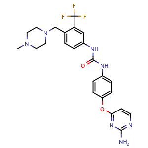 Chemical structure of 1-[4-[(2-Amino-4-pyrimidinyl)oxy]phenyl]-3-[4-[(4-methyl-1-piperazinyl)methyl]-3-(trifluoromethyl)phenyl]urea , CAS 853299-07-7, AChemBlock V143225