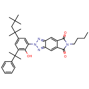 Chemical structure of 6-Butyl-2-[2-hydroxy-3-(2-phenyl-2-propyl)-5-(2,4,4-trimethyl-2-pentyl)phenyl]-[1,2,3]triazolo[4,5-f]isoindole-5,7(2H,6H)-dione , CAS 945857-19-2, AChemBlock V143227