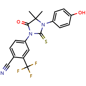 Chemical structure of 4-[3-(4-Hydroxyphenyl)-4,4-dimethyl-5-oxo-2-thioxoimidazolidin-1-yl]-2-(trifluoromethyl)benzonitrile , CAS 915086-32-7, AChemBlock V143243