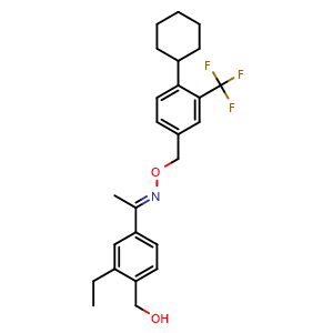 Chemical structure of 4-[1-[[[4-Cyclohexyl-3-(trifluoromethyl)benzyl]oxy]imino]ethyl]-2-ethylbenzyl Alcohol , CAS 1418144-66-7, AChemBlock V143255