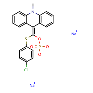Chemical structure of Sodium [(4-Chlorophenyl)thio][10-methylacridin-9(10H)-ylidene]methyl Phosphate , CAS 193884-53-6, AChemBlock V143257