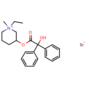 Chemical structure of 1-Ethyl-3-(2-hydroxy-2,2-diphenylacetoxy)-1-methyl-1-piperidinium Bromide , CAS 125-51-9, AChemBlock V143261