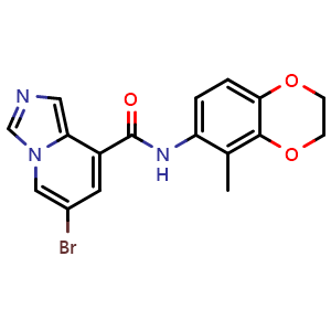 Chemical structure of 6-Bromo-N-(5-methyl-2,3-dihydrobenzo[b][1,4]dioxin-6-yl)imidazo[1,5-a]pyridine-8-carboxamide , CAS 2514960-06-4, AChemBlock V143277