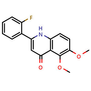 Chemical structure of 2-(2-Fluorophenyl)-5,6-dimethoxyquinolin-4(1H)-one , CAS 1256037-23-6, AChemBlock V143283