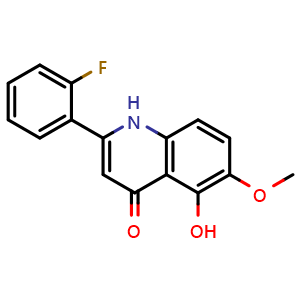 Chemical structure of 2-(2-Fluorophenyl)-5-hydroxy-6-methoxyquinolin-4(1H)-one , CAS 1256037-40-7, AChemBlock V143285