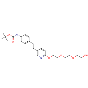 Chemical structure of (E)-2-[2-[2-[[5-[4-[Boc(methyl)amino]styryl]-2-pyridyl]oxy]ethoxy]ethoxy]ethanol , CAS 1234208-02-6, AChemBlock V143291
