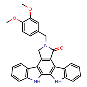 Chemical structure of 6-(3,4-Dimethoxybenzyl)-6,7,12,13-tetrahydro-5H-indolo[2,3-a]pyrrolo[3,4-c]carbazol-5-one , CAS 170707-32-1, AChemBlock V143309