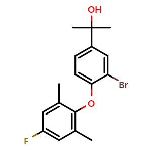 Chemical structure of 2-[3-Bromo-4-(4-fluoro-2,6-dimethylphenoxy)phenyl]-2-propanol , CAS 2138863-33-7, AChemBlock V143310