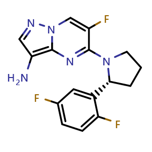 Chemical structure of (R)-3-Amino-5-[2-(2,5-difluorophenyl)-1-pyrrolidinyl]-6-fluoropyrazolo[1,5-a]pyrimidine , CAS 2412441-40-6, AChemBlock V143329