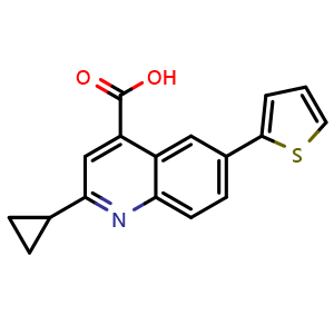 Chemical structure of 2-Cyclopropyl-6-(2-thienyl)quinoline-4-carboxylic Acid , CAS 2741306-25-0, AChemBlock V143341